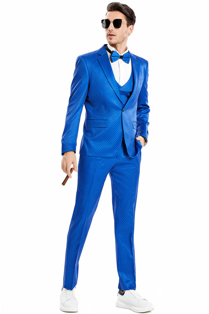 Men's Royal Blue & Black Vested Prom Suit by Tazzio Suits