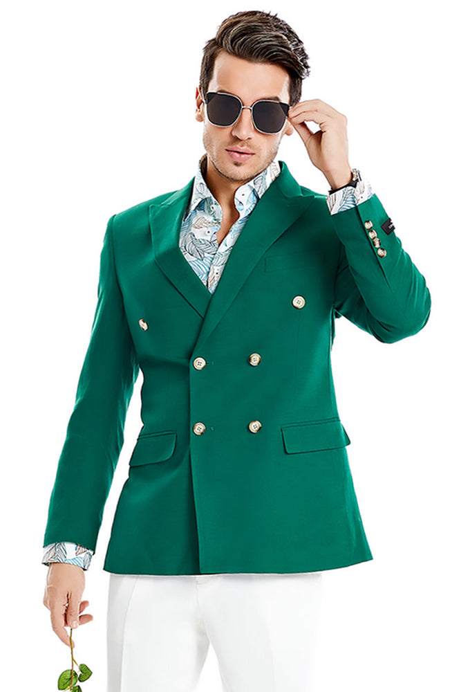 Men's Slim Fit Hunter Green Double Breasted Summer Blazer
