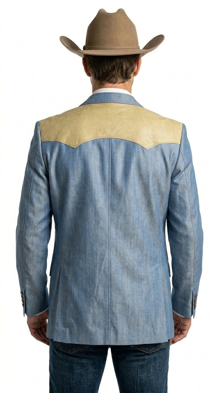 Men’s Steel - Light Blue and Off White Cream Color Western Cowboy Blazer – Shiny Country Style Dress Jacket for Rodeo Saco De Hombre Vaquero