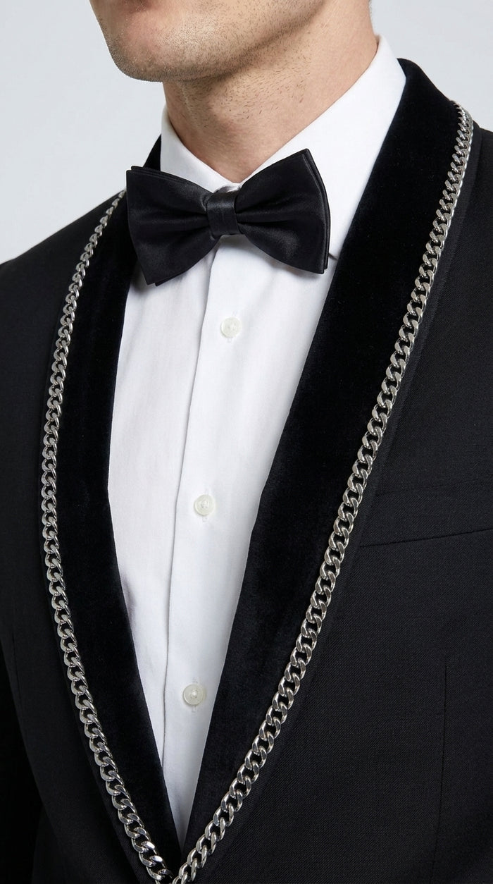 Men’s 1970s Style Black Boot Cut Tuxedo Suit – Shawl Lapel Wedding, Prom and Formal 2-Piece Suit