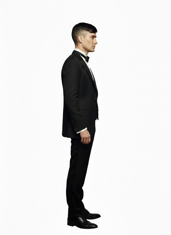 Men’s Black Peaky Blinders Style Three-Piece Tuxedo Suit – Classic Formal Suit with Blazer and Waistcoat Peak Lapel 1920s Style