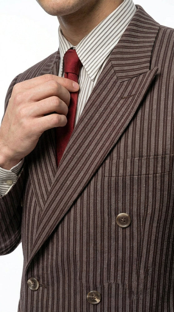 Men’s Brown Pinstripe Bonnie and Clyde Costume Suit – Vintage Gangster 1920s Outfit for Party, Halloween and Themed Events