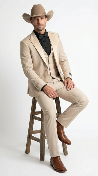 Men’s Tan Cowboy Suit – Western Formal Two Piece Suit for Weddings,  Champaign Sand Color