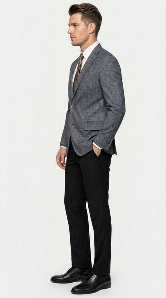 Men’s Charcoal Gray Windowpane Check Blazer – Classic Two Button Formal Sport Coat Jacket