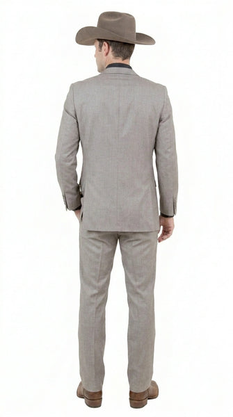 Men’s Light Taupe Western Tuxedo Suit – Cowboy Style Formal Blazer and Pants Outfit in Khaki Tan Light Brown Color
