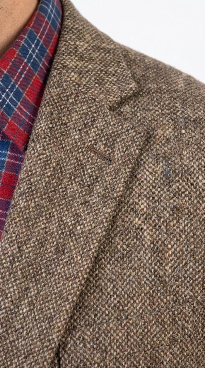 Men’s Light Brown Western Blazer – Textured Tweed Herringbone Cowboy Sport Coat for Rodeo, Country Taupe Dark Tan Color Wool Fabric