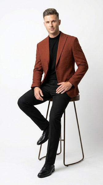 Men’s Rustic Brown Textured Blazer with Notched Lapel, Formal Dress Jacket for Weddings, Parties, Business Look