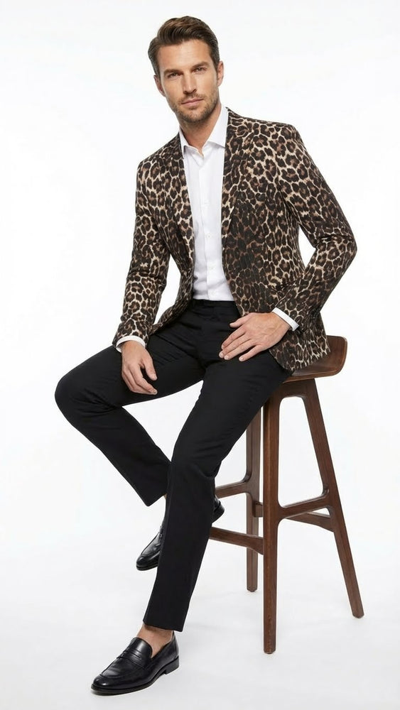 Men’s Leopard Print Blazers – Slim Fit Statement Jacket for Evening, Party, and Fashion Wear