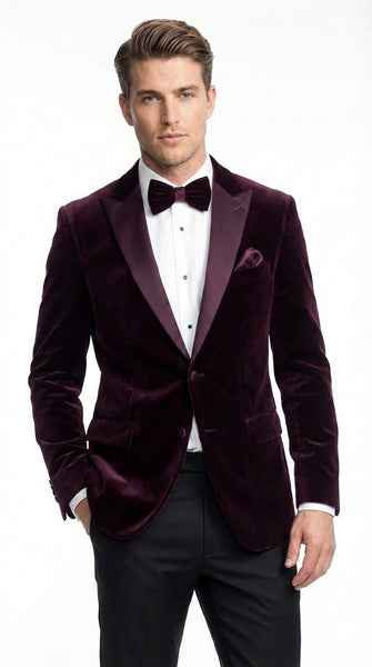 Mens Plum Eggplant Velvet Blazer Jacket – Luxury Velvet Dinner Jacket for Wedding, Tuxedo Events, Formal Parties in Burgundy Color