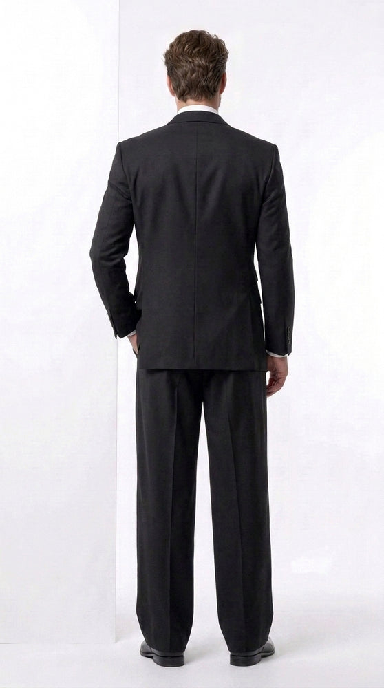 Tiglio Rosso Men’s Black Super 150’s Italian Wool 3-Piece Suit – Double-Breasted Jacket, Vest and Wide-Leg Pleated Pants