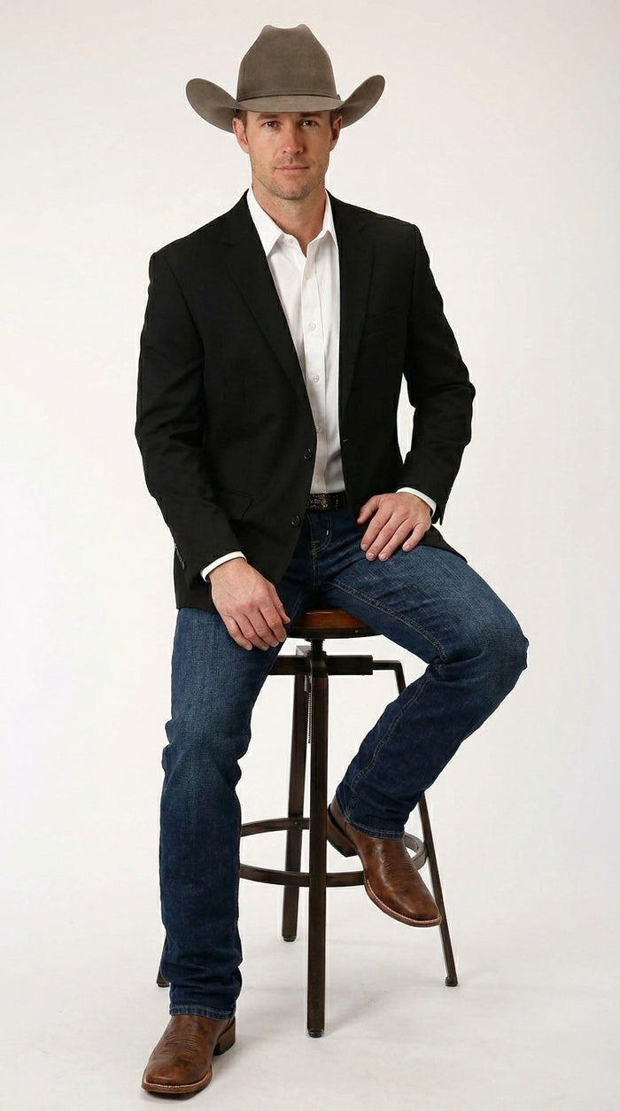 Men’s Black Linen Western Cowboy Blazer – Lightweight Formal Blazer Jacket for Wedding - Country Summer Jacket