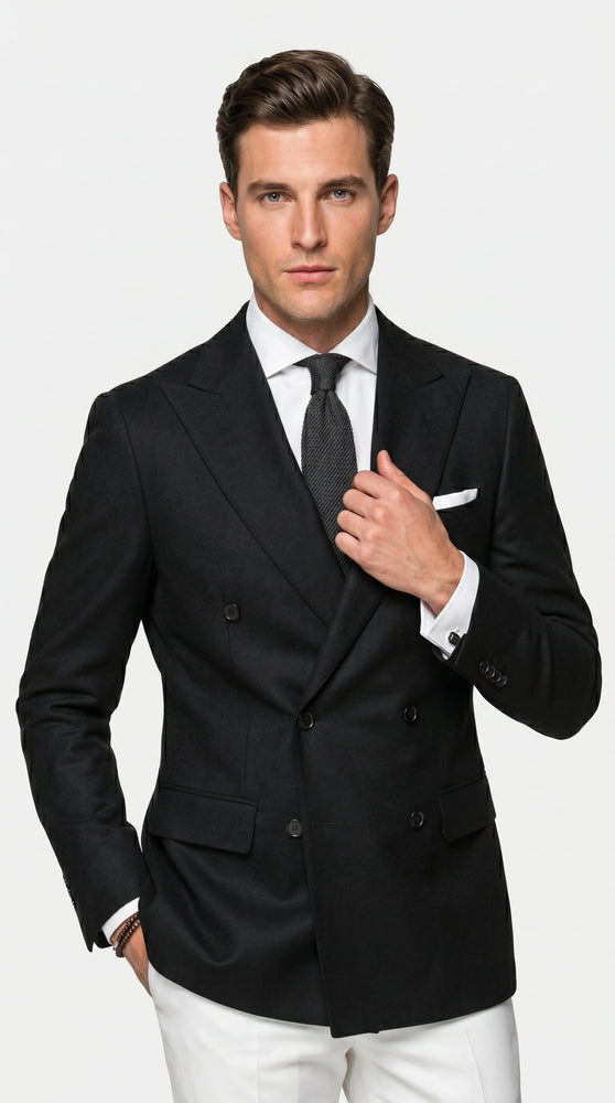 Men’s Black Double Breasted Blazer, Formal Wedding Business Casual Sport Coat Jacket