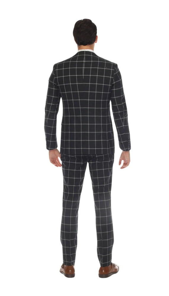 Mens Plaid Suit - Black Windowpane Suit - 1920 Suits