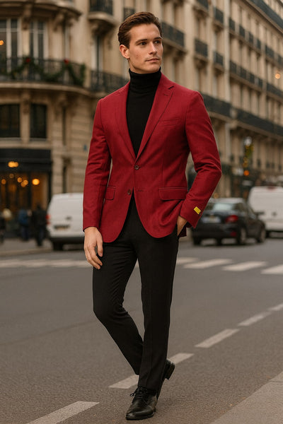 Men’s Burgundy Red - Wine  Two-Button Sport Coat – Stylish Blazer for Business, Parties