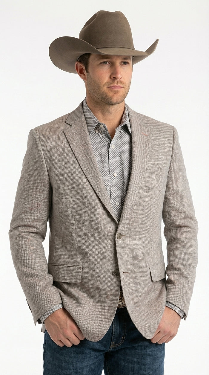 Mens Textured  Light Grey Western Blazer – Cowboy Style Casual Sport Coat for Men Classic Western Jacket