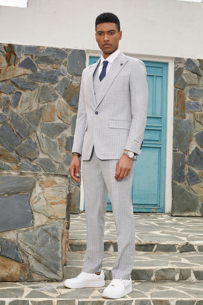 Light Grey Pinstripe Hybrid Fit Suit by Stacy Adams - Wedding - Prom