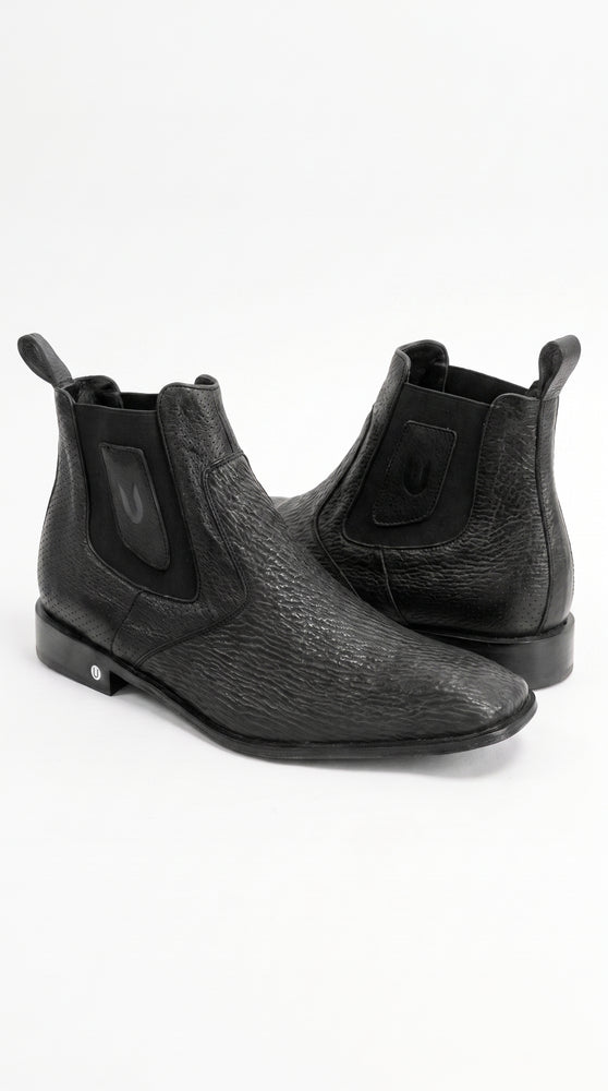 Men’s Shark Skin Cowboy Boots – Black Exotic Leather Western Chelsea Ankle Boots by Vestigium