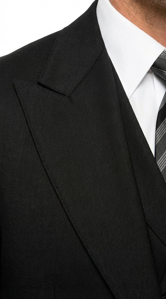 Tiglio Mens Black 3 Piece Suit – Single Button Classic Fit Pleated Wide Leg Pants Formal Business Chruch Suit - 100% Wool