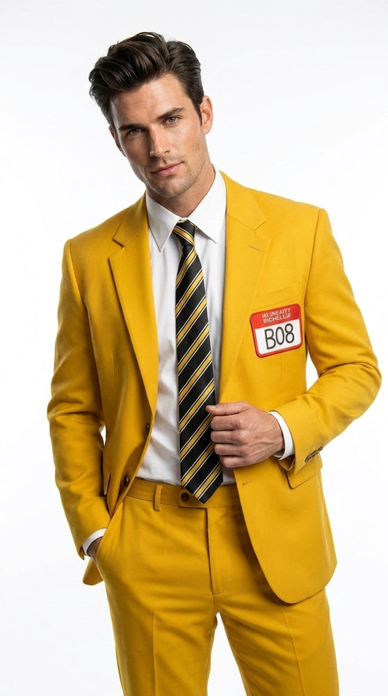 Men’s Beetlejuice Little Head Costume Yellow Suit – Shrinker Inspired 2 Piece Halloween Suit