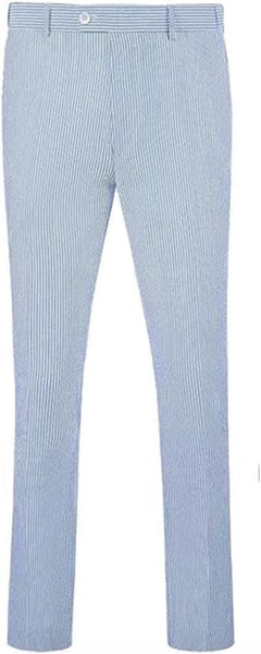 Mens Seersucker Pants - Summer Casual Pinstripe Modern Fit in Color Blue