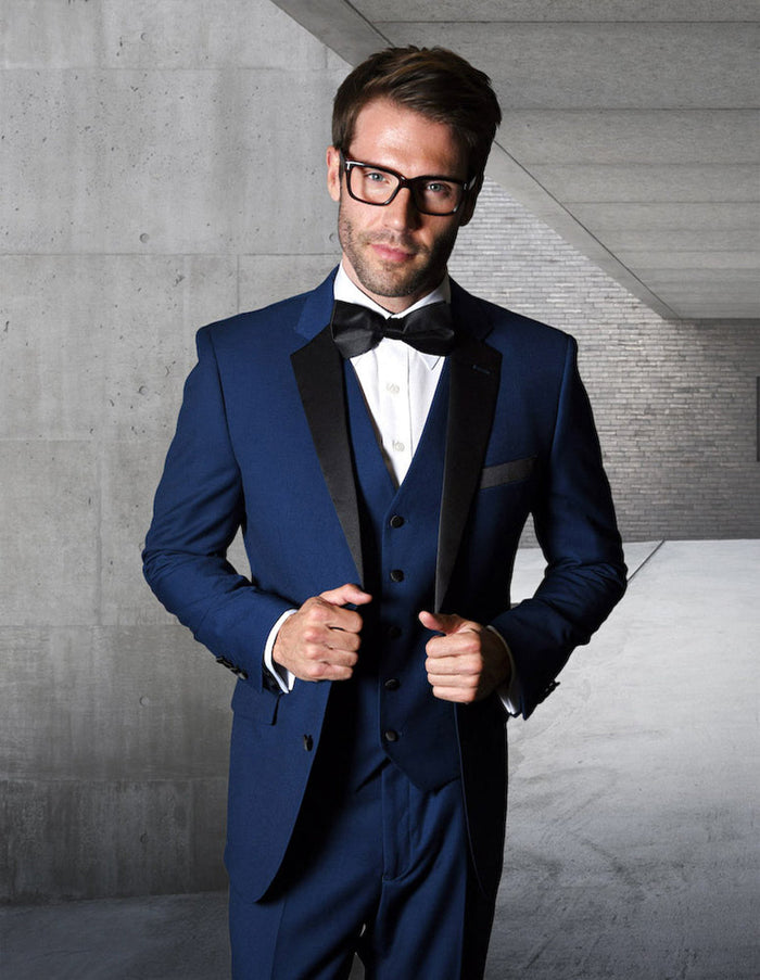 Men’s Classic Modern Fit 2-Button Vested Wool Suit in Sapphire Blue