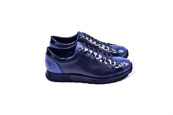 C0013042-5581  Genuine Ostrich Fashion Sneaker- Navy