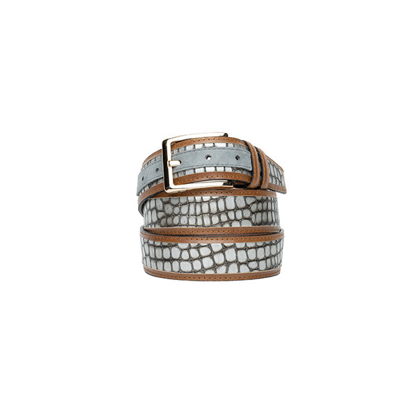 CBelt -5827-Croco Design Leather Belt - Silver
