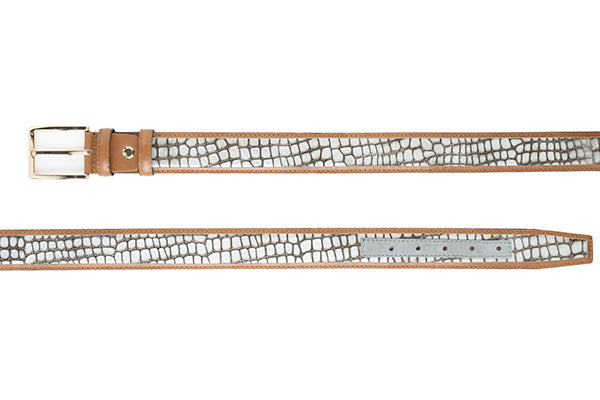 CBelt -5827-Croco Design Leather Belt - Silver
