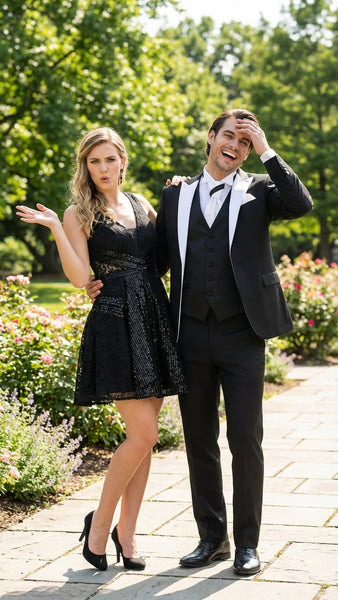 Men’s Black and White Lapel Prom Tuxedo Suit + Black Vest + Black Pants Peak Lapel