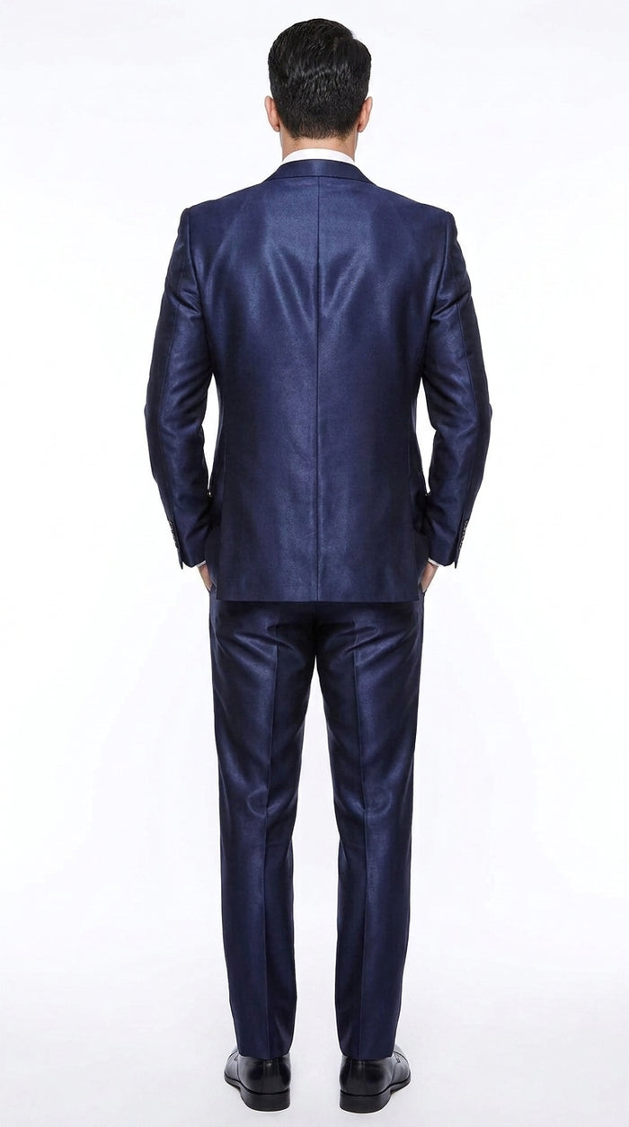 Men's Shiny Navy Blue Sateen 3-Piece Suit – Elegant Wedding, Prom Dress Suit with Matching Vest and Pants Slim Fitted