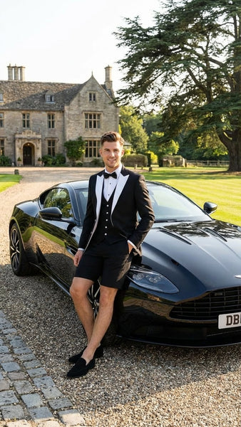 Men’s Black and White Tuxedo Shorts Suit – Modern Formal Tuxedo with Short Pants for Wedding, Party and Special Events