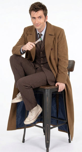 Men’s Brown Cotton Trench Coat Doctor Who 10th Doctor Inspired Long Coat – Classic Gabardina Style Overcoat, Vintage Winter Costume Jacket