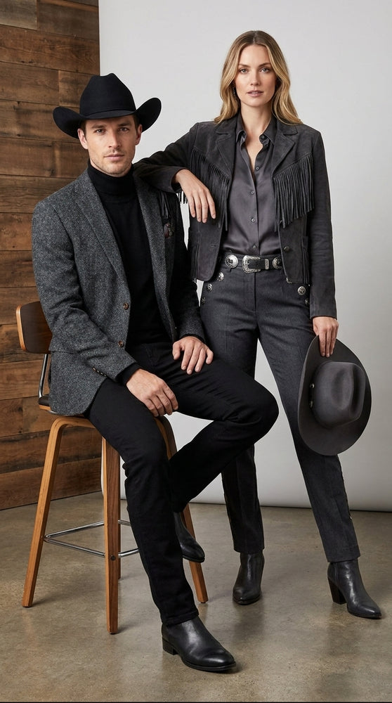 Men’s Charcoal Grey Herringbone Western Winter Blazer – Cowboy Sport Coat Jacket