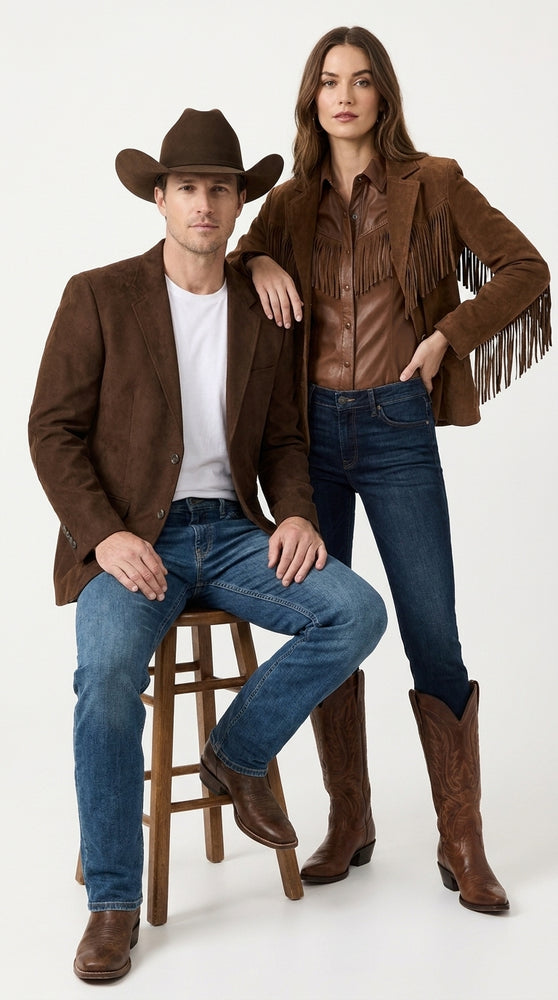 Men’s Brown Suede Western Blazer – Cowboy Sport Coat Jacket for Weddings & Country Wear
