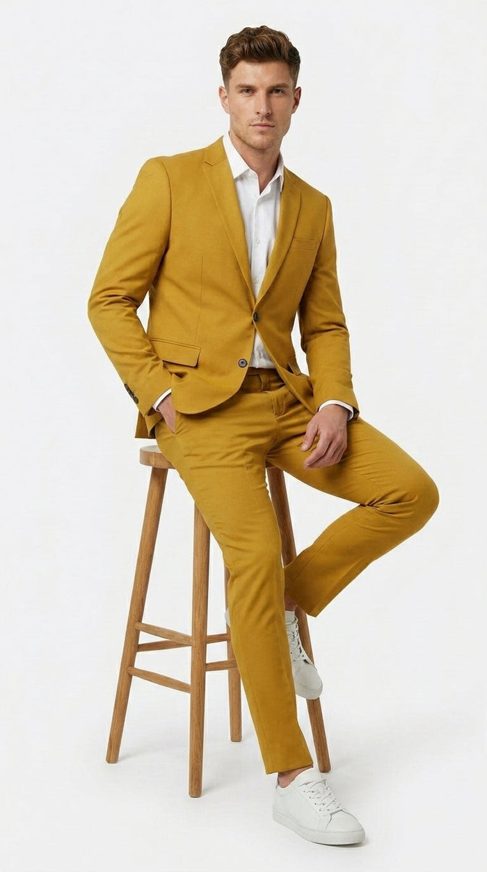 Men’s Gold Mustard Color Suit – Wedding & Prom Formal Suit Outfit, Modern Blazer and Pants