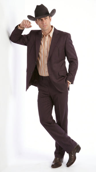 Men’s Brownish Black Pinstripe Western Suit, Cowboy Formal Wedding Ranch Dress Suit Set Slim Fitted