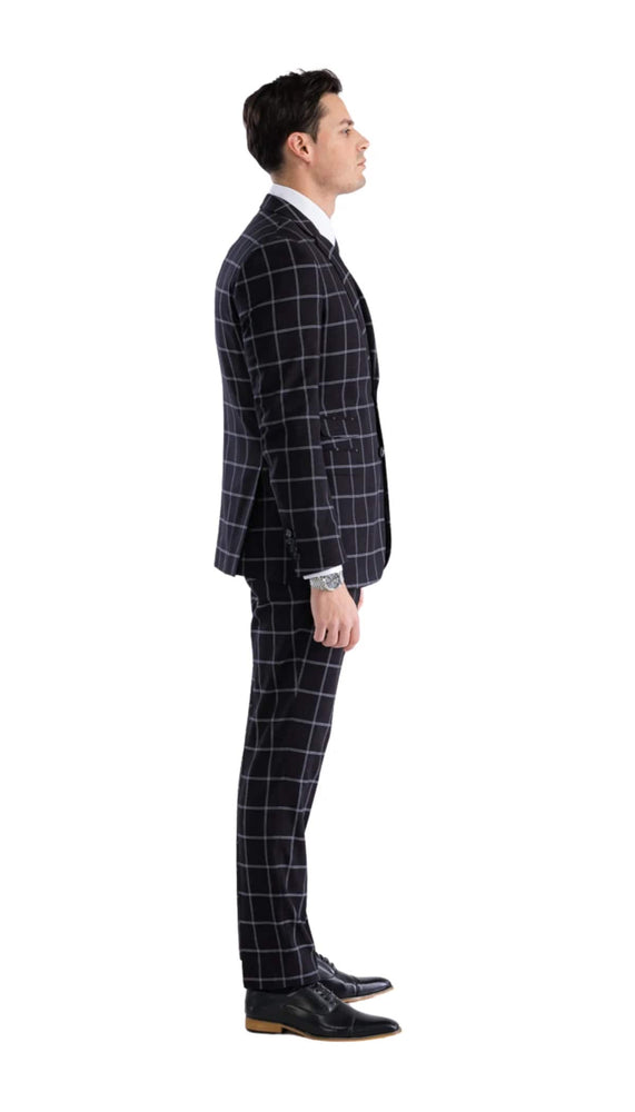 Mens Plaid Suit - Black Windowpane Suit - 1920 Suits