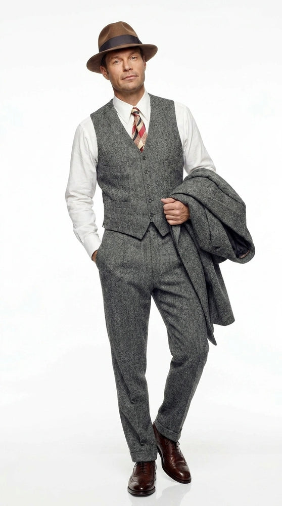 Men’s Grey Vintage Gangster Suit – Bonnie and Clyde Inspired 3 Piece Classic 1920s Formal Outfit