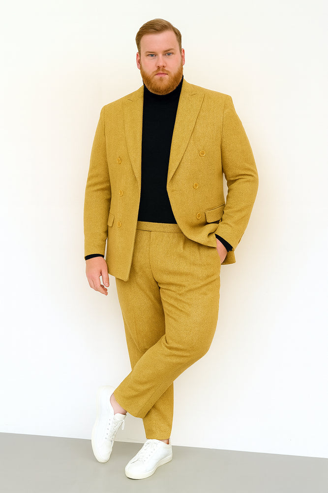 Men’s Gold Double Breasted Suit – Classic 1920s Camel Color Formal Slim Fit Suit