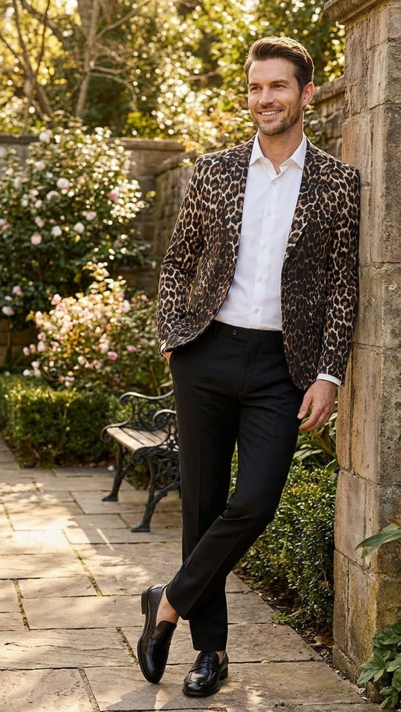 Men’s Leopard Print Blazers – Slim Fit Statement Jacket for Evening, Party, and Fashion Wear