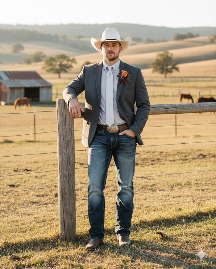Mens Western Style Blazer – Classic Gray Cowboy Suit Jacket for Weddings, Country Events and Formal Wear in Grey Color
