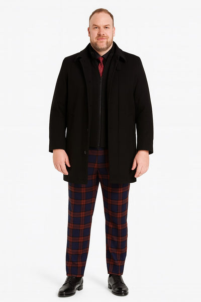 Mens Black Wool Overcoat – Classic Single-Breasted Winter Coat for Business and Formal Wear