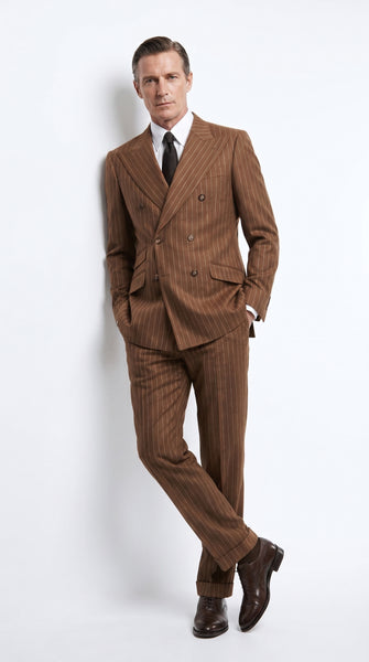 Men’s Vintage Brown Pinstripe Double-Breasted Suit – Classic 1920s Gatsby and 1930s 1940s 1950s Suit
