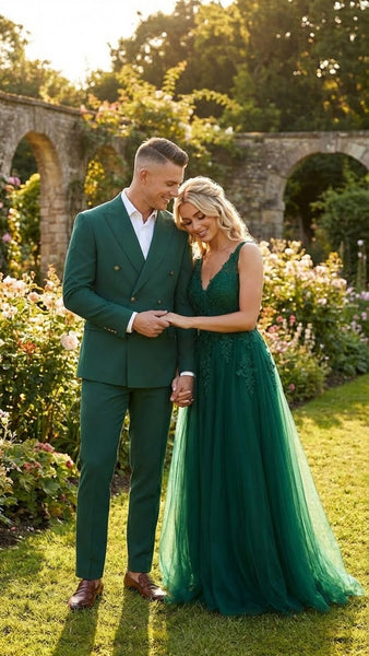 Vitali Brand Men’s Emerald Green Double Breasted Suit – Modern Fit Side Vented