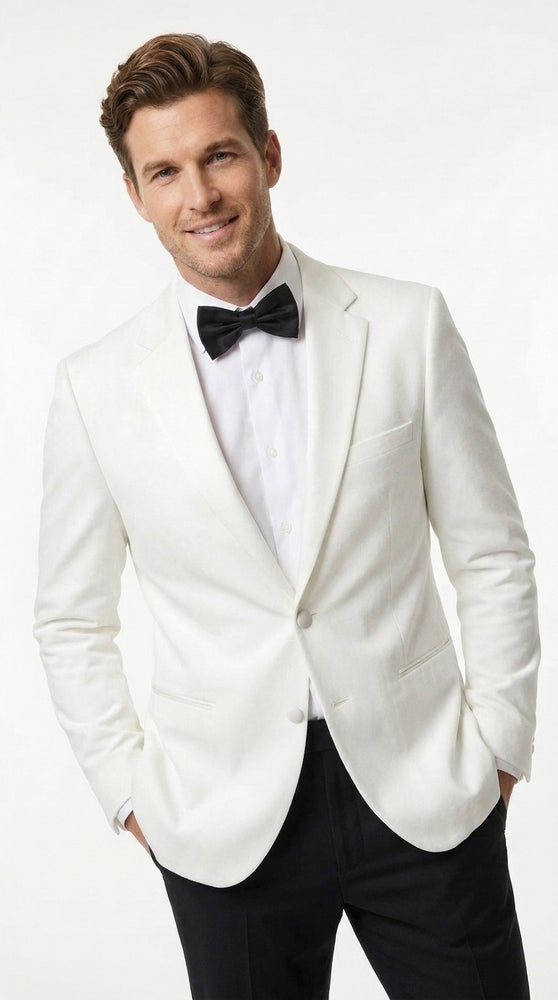 Men’s White Tuxedo Jacket – Two-Button Formal Dinner Blazer for Weddings, Prom and Events