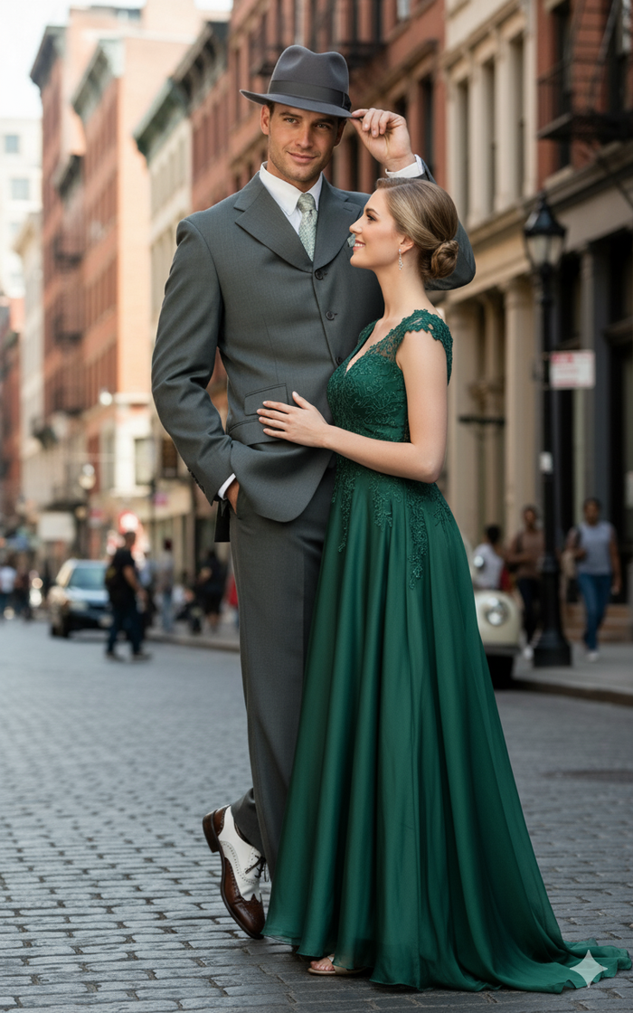 Men’s 1920s Gray Zoot Suit  – 4 Buttons  Gangster Wide Lapel Long Jacket 3-Piece Suit in Grey Color Classic Fit Pleated Pants