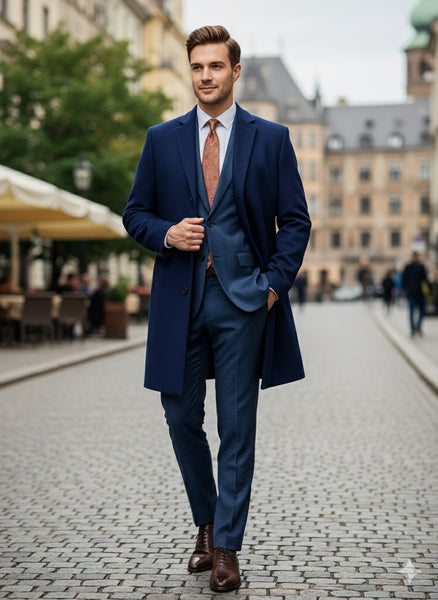 Mens Cobalt Blue Wool and Cashmere Car Coat Overcoat – Classic Winter Topcoat for Indigo Sapphire Color (light Navy Dark Royal)