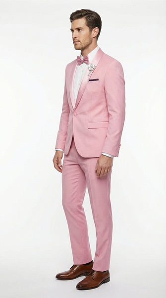 Mens Dusty Rose Pink Summer Tuxedo – Satin Shawl Lapel Formal Wedding Prom Suit