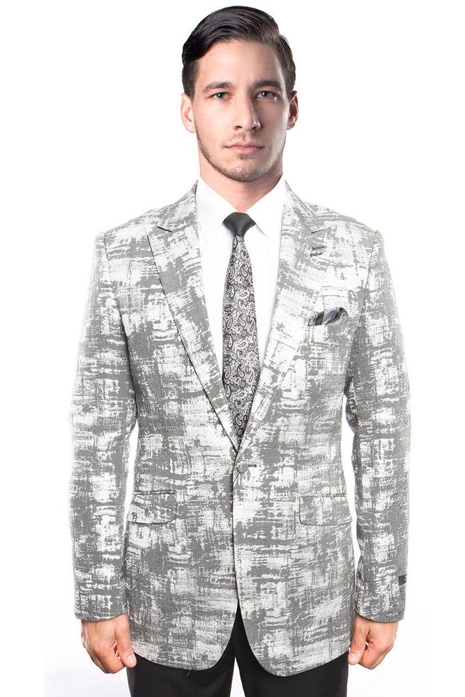 Men's Slim Fit Brush Stroke Pattern Grey Blazer