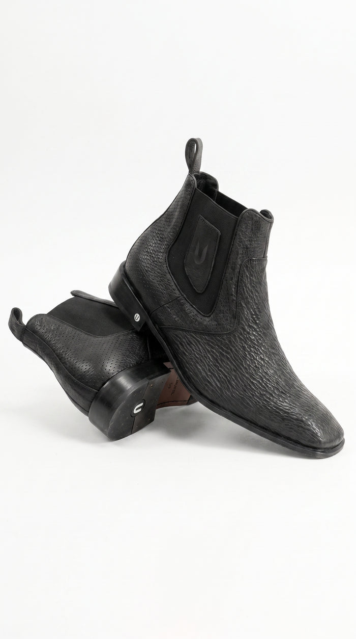 Men’s Shark Skin Cowboy Boots – Black Exotic Leather Western Chelsea Ankle Boots by Vestigium